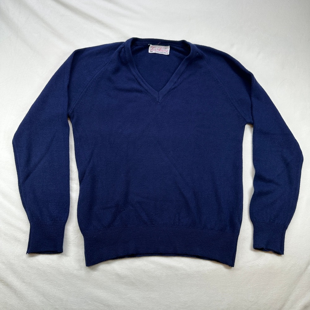 Lady Pickering Vintage Blue V Neck Raglan Sleeve‎ Sweater Size M